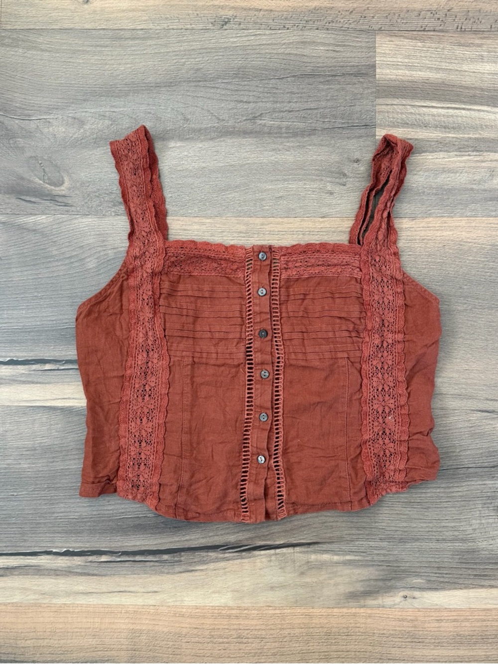 Free People Maggie Lace Linen Blend Tank - Rust Orange - Size Large